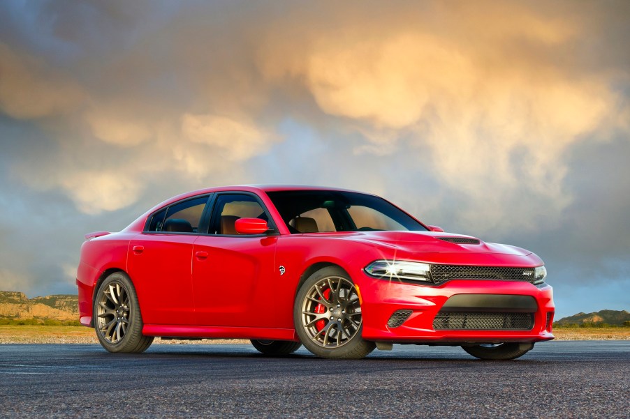 A 2017 Dodge Charger SRT Hellcat shows off its aggressive stance and horsepower bargain credentials.