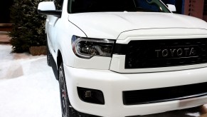 The 2020 Toyota Sequoia SUV on display at a show