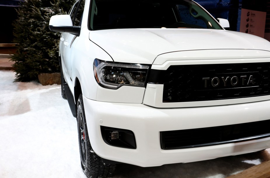 The 2020 Toyota Sequoia SUV on display at a show