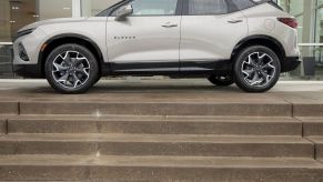 A 2021 Chevy Blazer compact crossover SUV model at the Green Chevrolet dealership in East Moline, Illinois