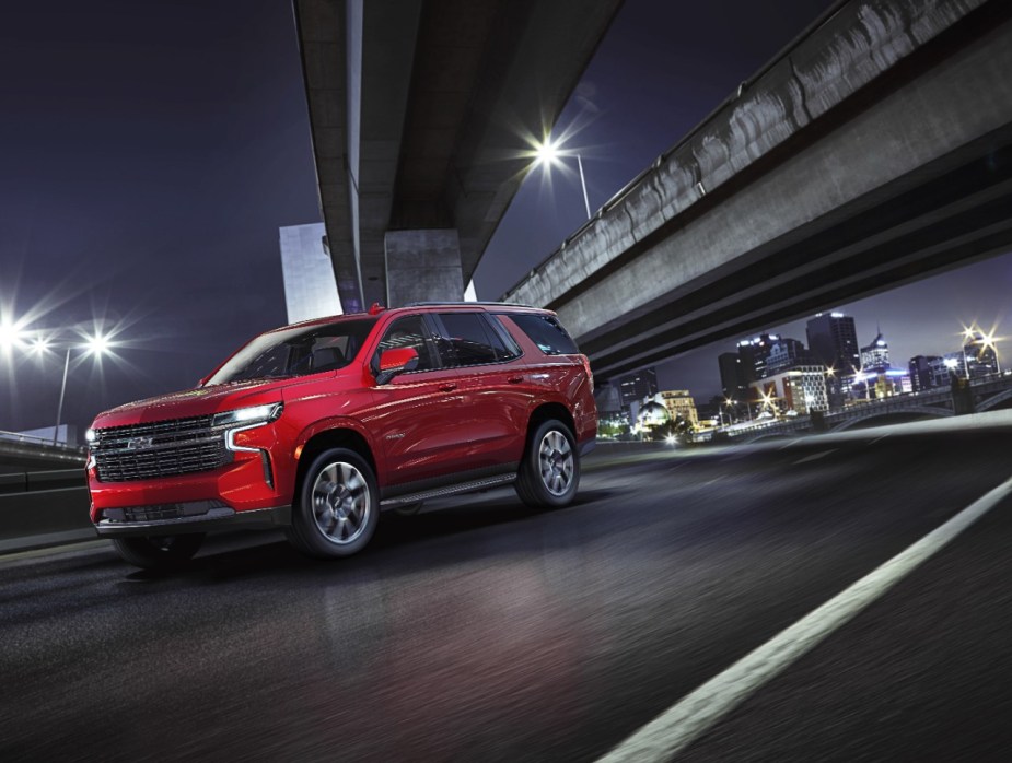 a red Chevy Tahoe