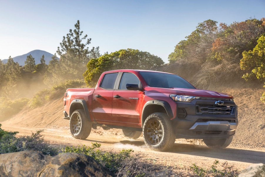 A red 2023 Chevrolet Colorado Trail Boss.