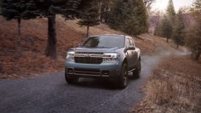 The 2023 Ford Maverick Hybrid on a gravel road