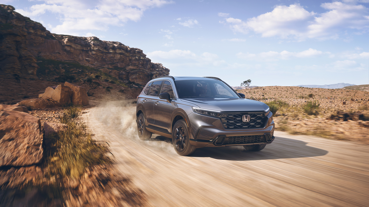 A silver 2023 Honda CR-V in the desert