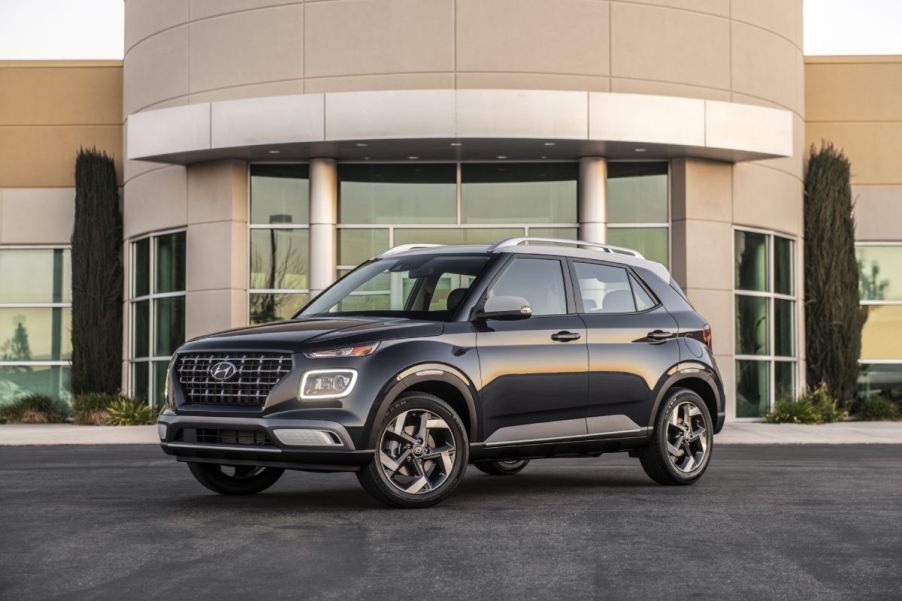 A 2023 Hyundai Venue crossover SUV on display out side a dealership