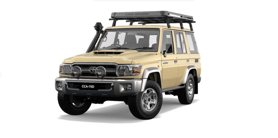 Toyota's render of a tan Land Cruiser 70 sold in Australia.