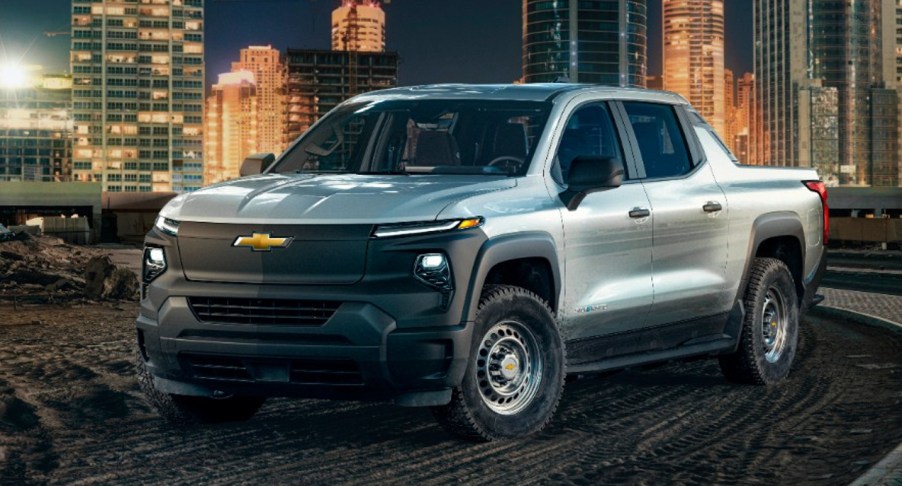 A gray 2024 Chevrolet Silverado EV is parked.