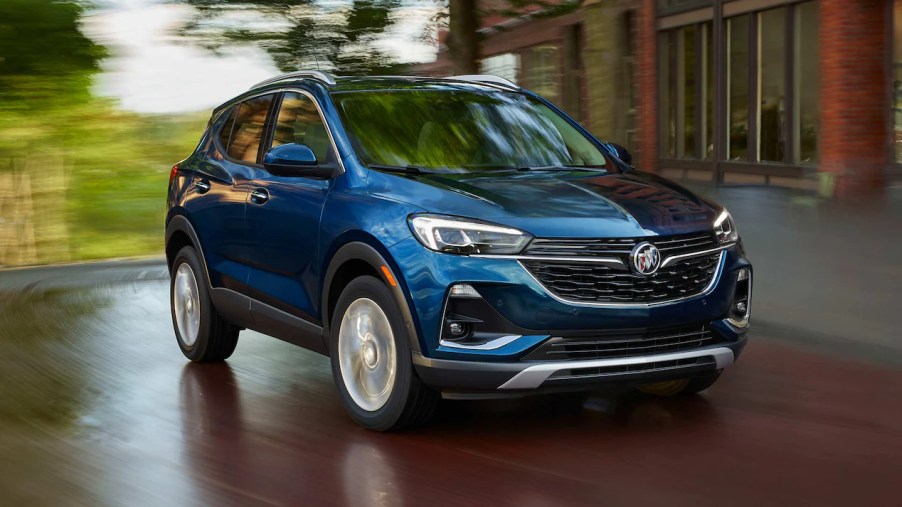 A blue 2023 Buick Encore GX luxury SUV starts under $30,000