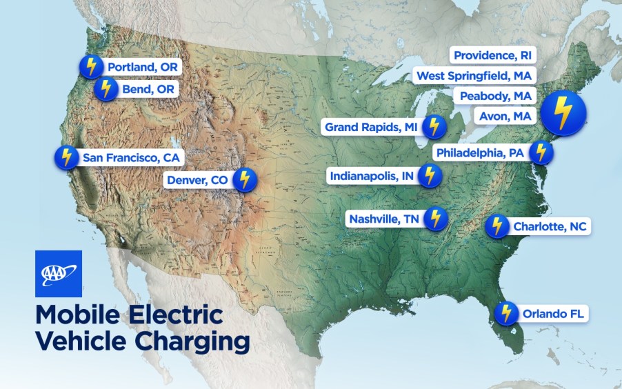 AAA mobile electric vehicle charging is available in 15 cities