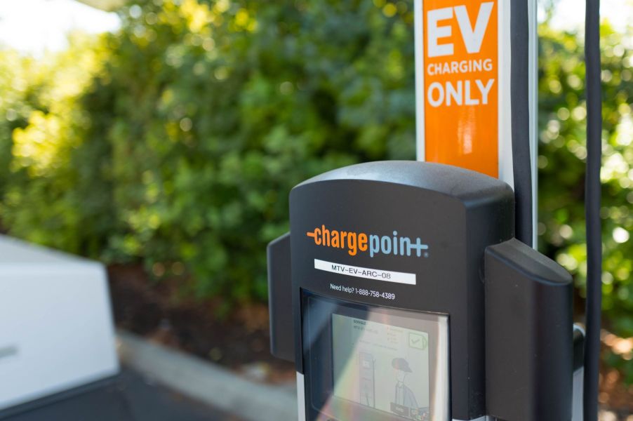 A Chargepoint Level 2 electric vehicle (EV) charger at Googleplex in Silicon Valley in Mountain View, California