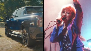 Chevy Silverado EV and Christine McVie of Fleetwood Mac singing, highlighting Everywhere song in EVs for Everyone commercials