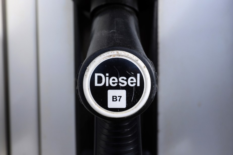 A picture of a diesel pump where there is some of the lowest supply of diesel that has been for a while. 