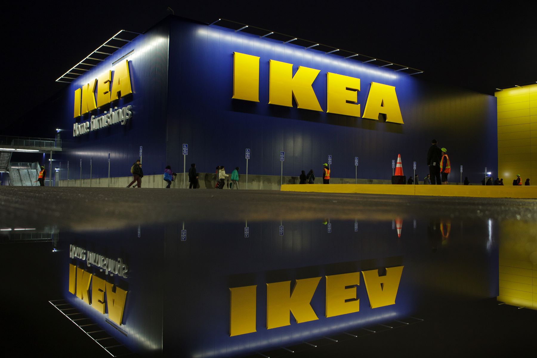 An IKEA store parking lot in Burbank, California, with six electric vehicle (EV) charging stations