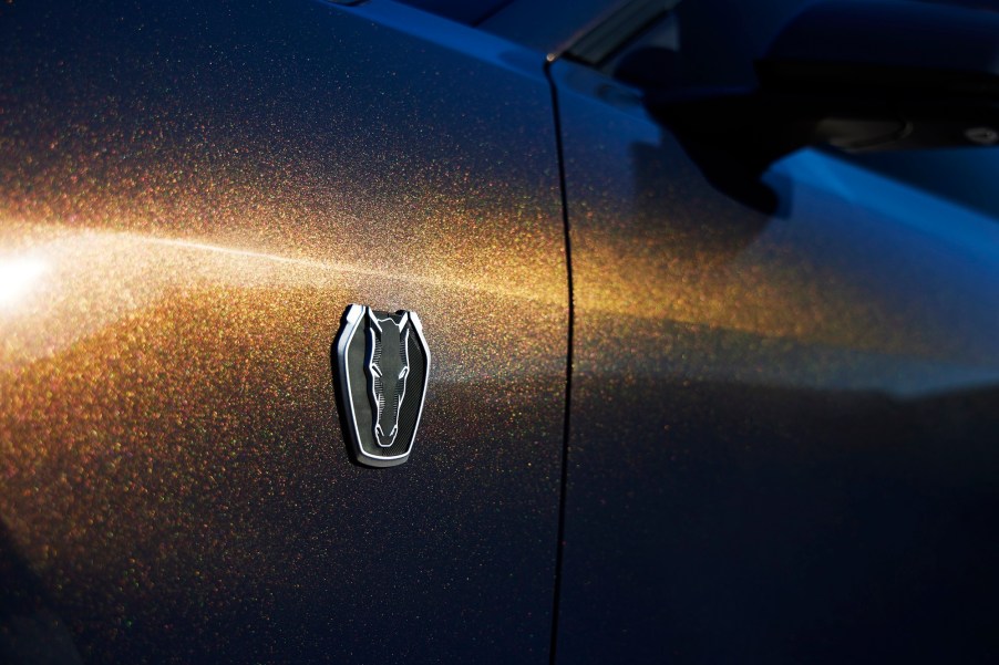 The new Ford Mustang Dark Horse and its logo are difficult to mistake.