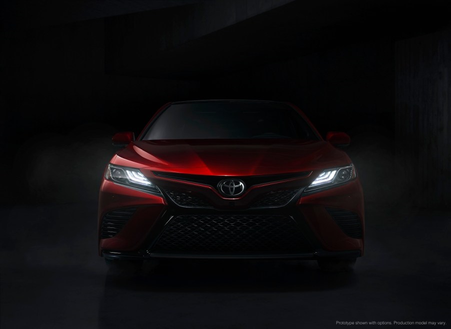 The Toyota Camry XSE shows off its LED running lights in the dark.