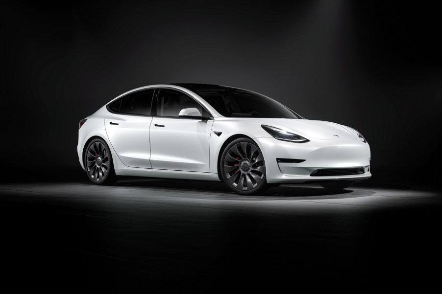 The 2021 Tesla Model 3, like this white Model 3, is among the best used Tesla Model 3 years for value.