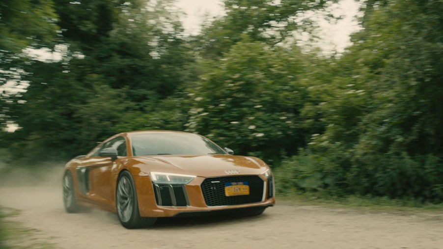 The Audi R8 on a dirt road