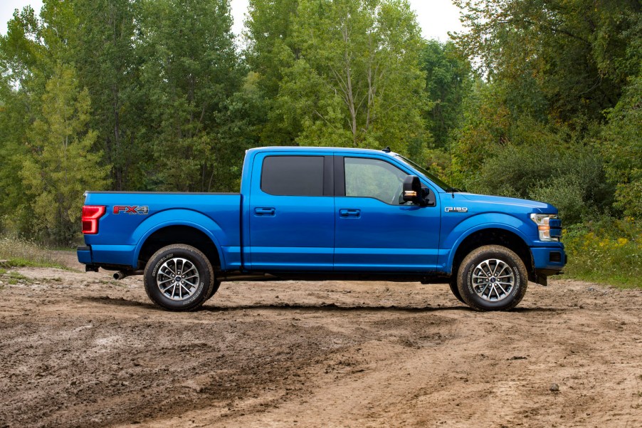 Blue Ford F-150 PowerBoost hybrid pickup truck, the cheapest full-size hybrid option