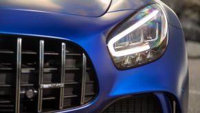 2020 Mercedes-Benz Mercedes-AMG GT R roadster closeup of grille and headlights