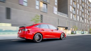 A 2022 Honda Civic Sport shows off its wider all-season tires, like the Si trim.