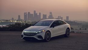 A white 2022 Mercedes-Benz AMG EQS all-electric luxury sedan model