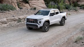 A white 2023 GMC Canyon outdoors.