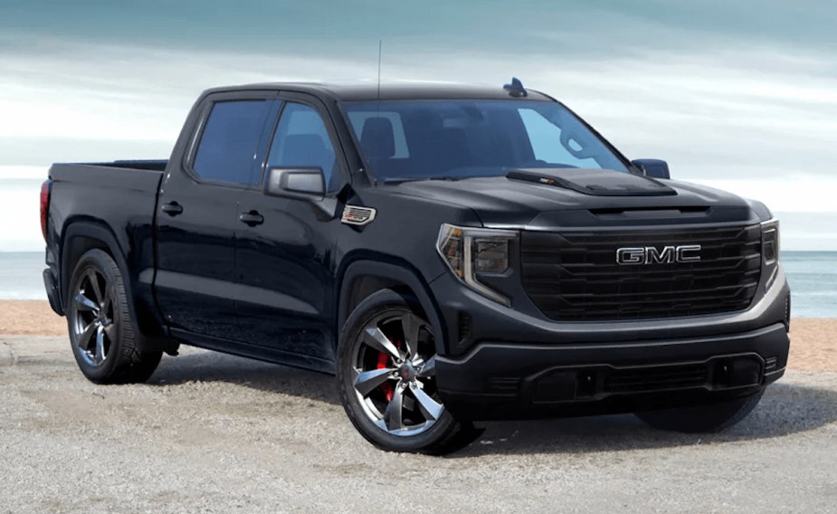 Publicity photo of the limited edition GMC Sierra 1500 Syclone supertruck parked in the desert.