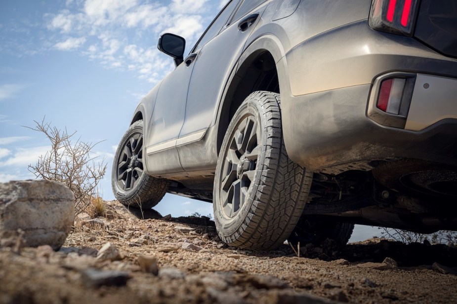 A 2023 Kia Telluride off-roading, which is a great SUV to buy. 