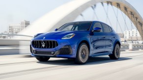 A blue 2023 Maserati Grecale small luxury performance SUV.