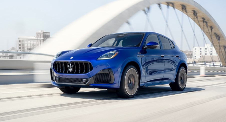 A blue 2023 Maserati Grecale small luxury performance SUV.