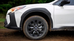 A white 2023 Subaru Outback that has one of the best resale value.