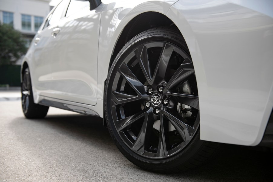 The wheel of a 2023 Toyota Corolla, one of the brands with the best resale value.