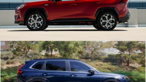 The 2023 Toyota RAV4 above the 2023 Honda CR-V SUV