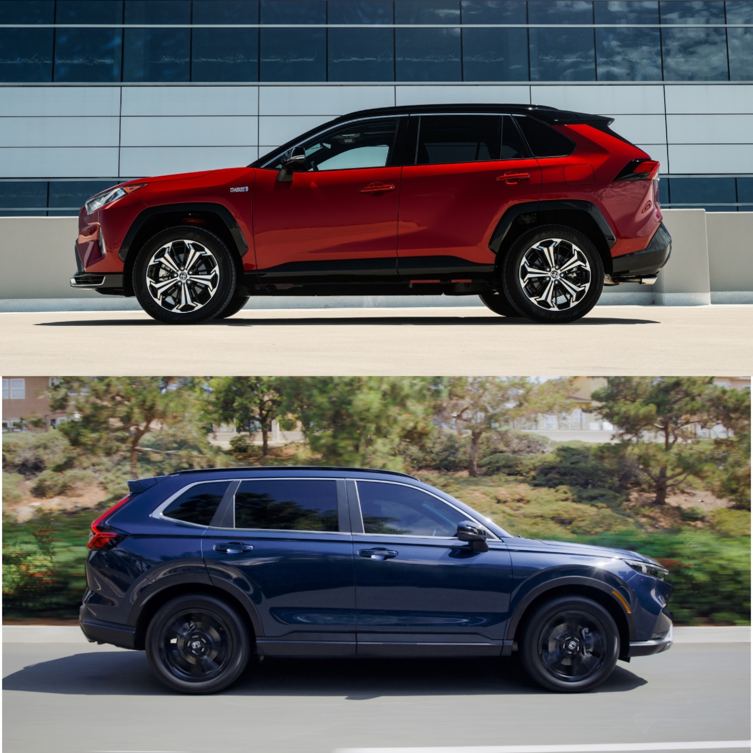 The 2023 Toyota RAV4 above the 2023 Honda CR-V SUV