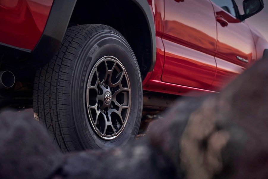 A red 2023 Toyota Tacoma, which is one of the trucks most likely to last.