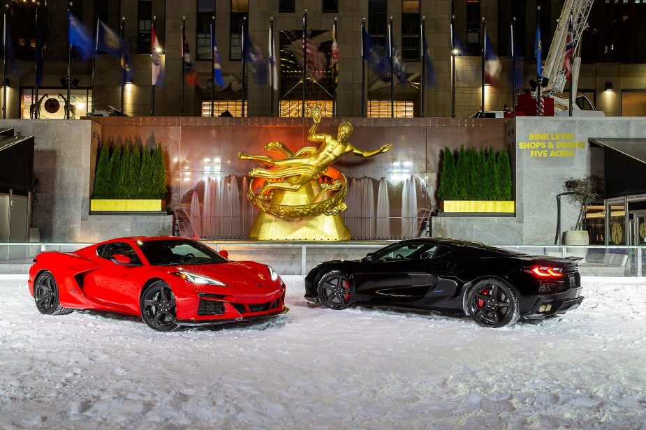 The new Corvette E-Ray poses for pictures in New York.