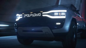 Closeup of the grille of the new Ram Revolution concept EV.