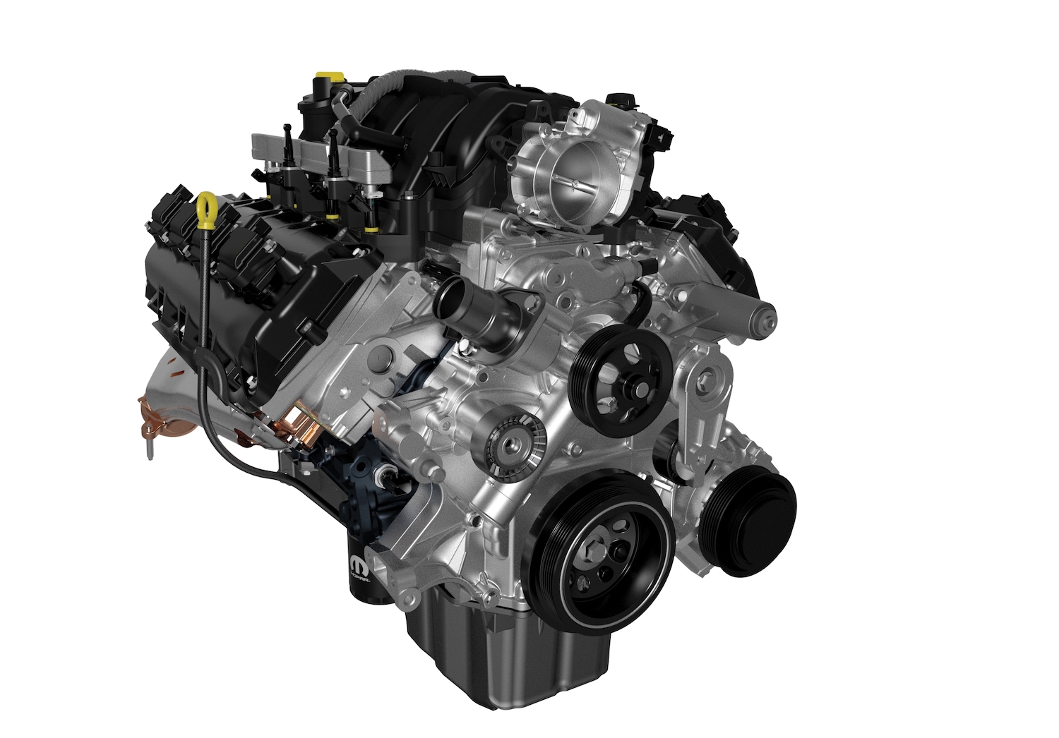 Promo photo of a 5.7 Liter HEMI V8 crate engine for cheap hot rod power.