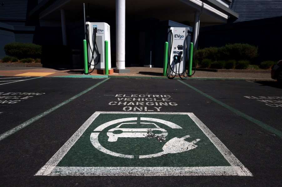 An EV charging station where electric car charger where names are confusing.