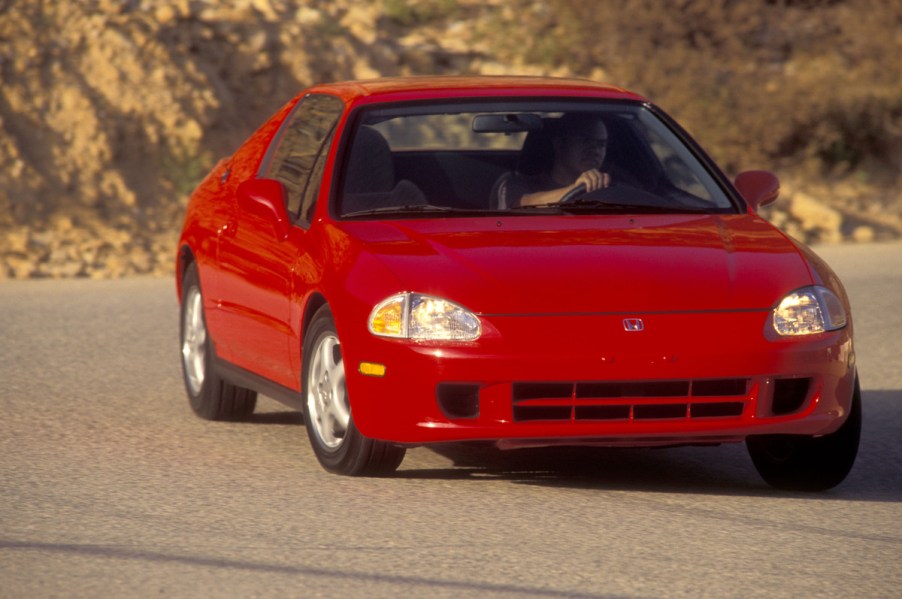 A red Honda Del Sol on display