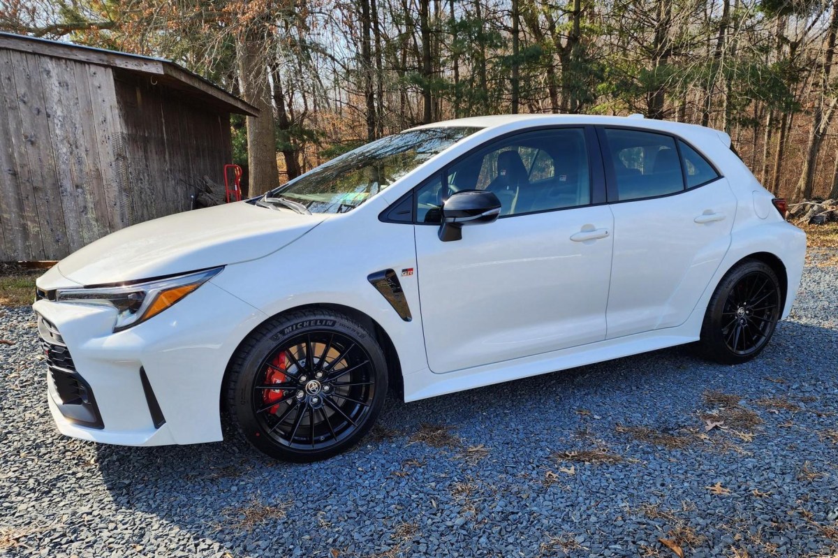 Front quarter shot of the 2023 GR Corolla in white