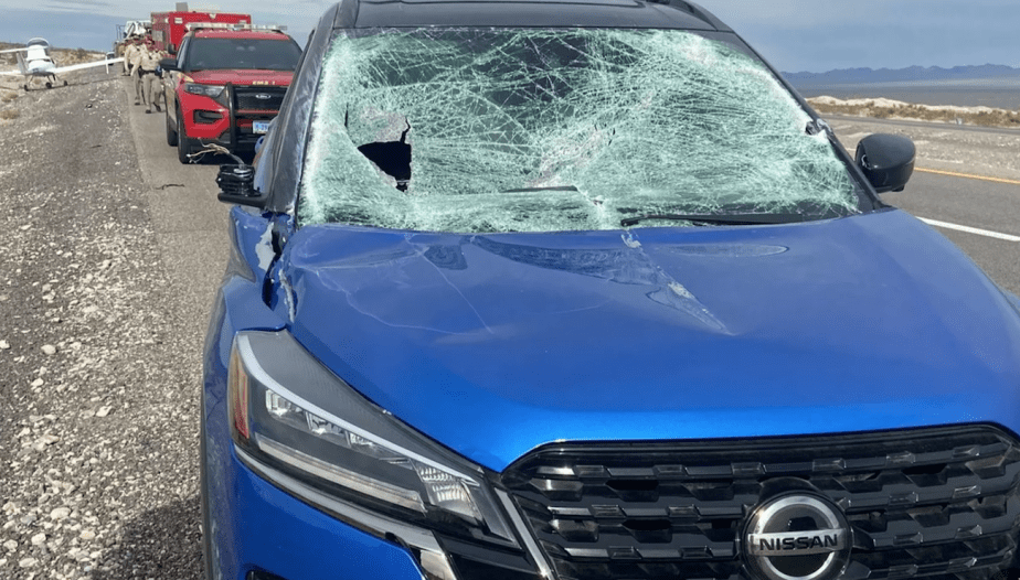 Nissan Rogue with busted windshield