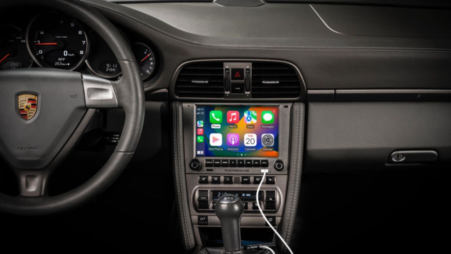 An older porsche with carplay installed