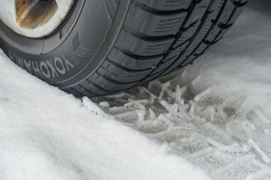 A Yokohama winter mud and snow tire driving in snow in Gdansk, Poland