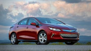 A red 2019 Chevrolet Chevy Volt plug-in hybrid electric vehicle (PHEV) model