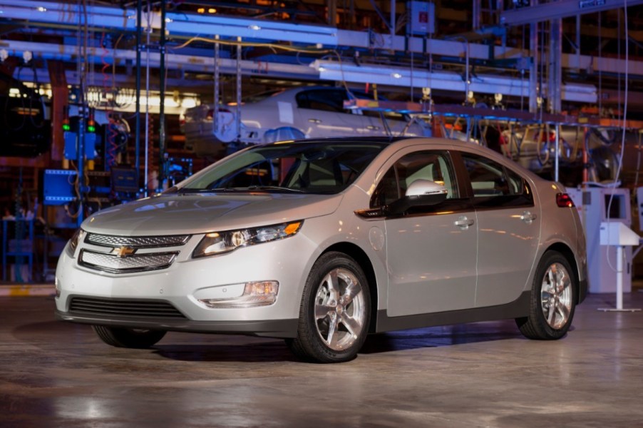 A silver 2011 Chevrolet Volt, which is one of the best used hybrid car.