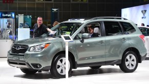 A 2015 Subaru Forester on display at an auto show.