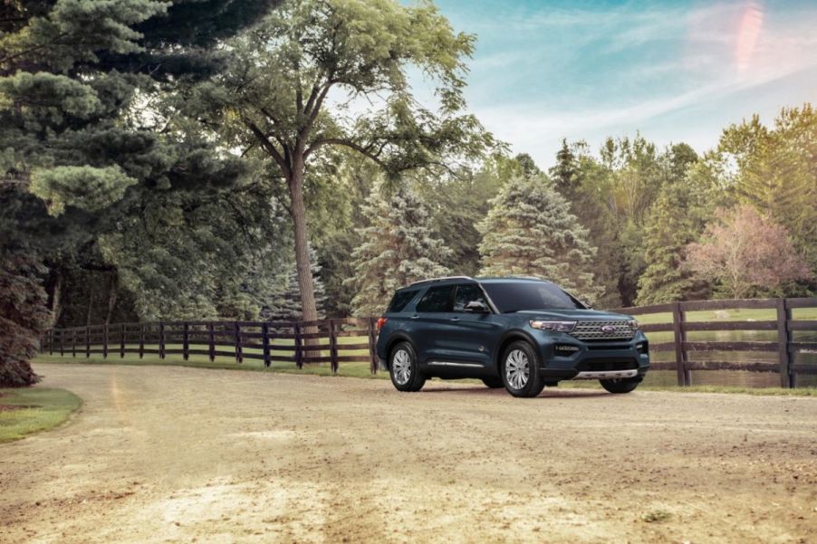 A 2023 Ford Explorer parked on a dirt road.