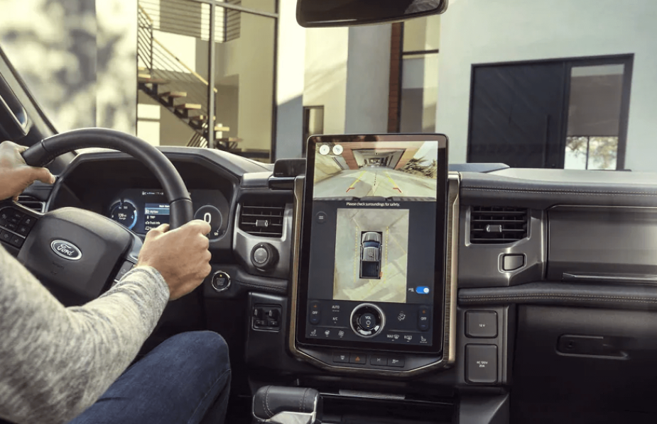 The interior of the 2023 Ford F-150 Lightning EV truck.