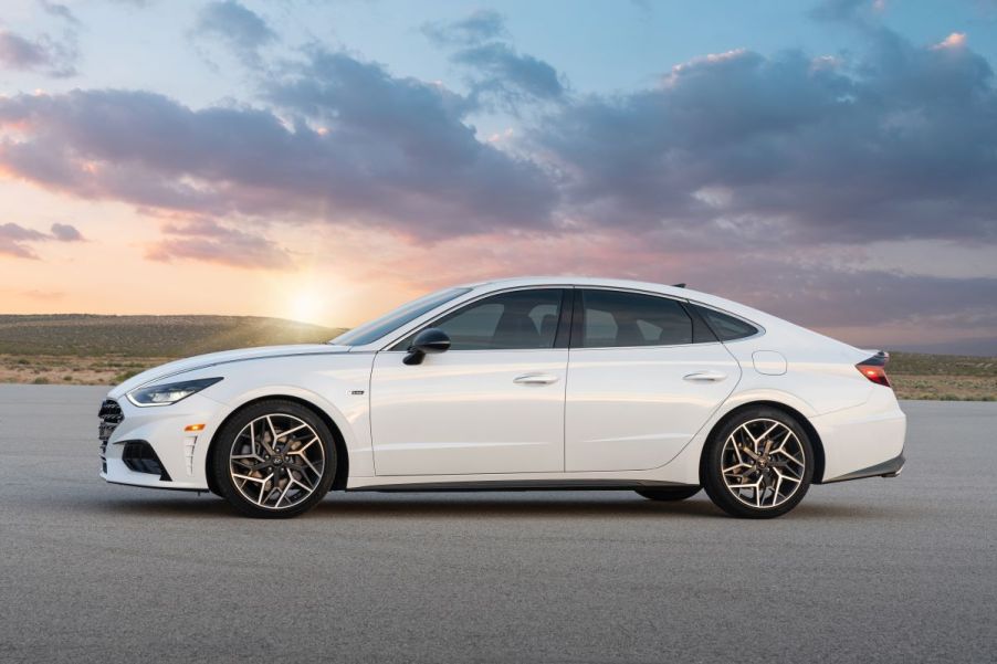 The 2023 Hyundai Sonata N Line against a sunset